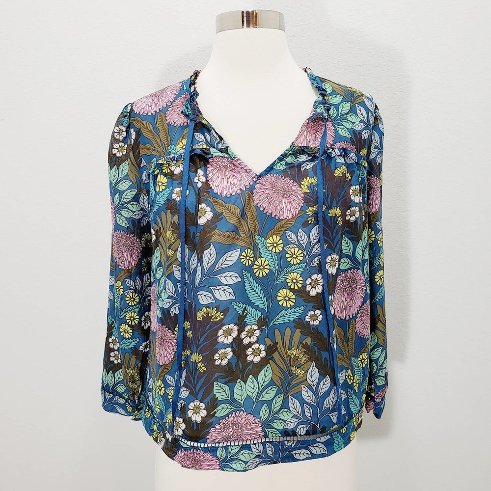 J. Crew Abigail Borg Floral Top Blue Botanical XS